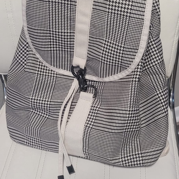 Black and White Geometric Backpack with Drawstring Closure - Picture 1 of 10